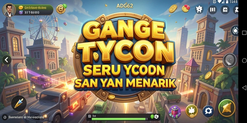 Tangkapan layar dari gameplay ADG62 yang menunjukkan bisnis yang sedang berkembang.