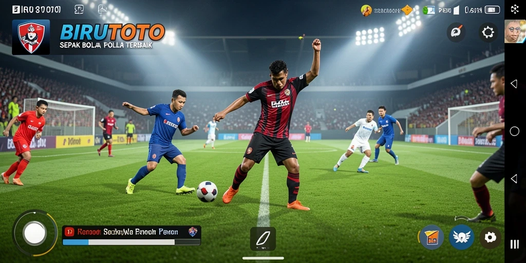 Tangkapan layar BIRUTOTO menampilkan aksi pertandingan sepak bola yang seru.