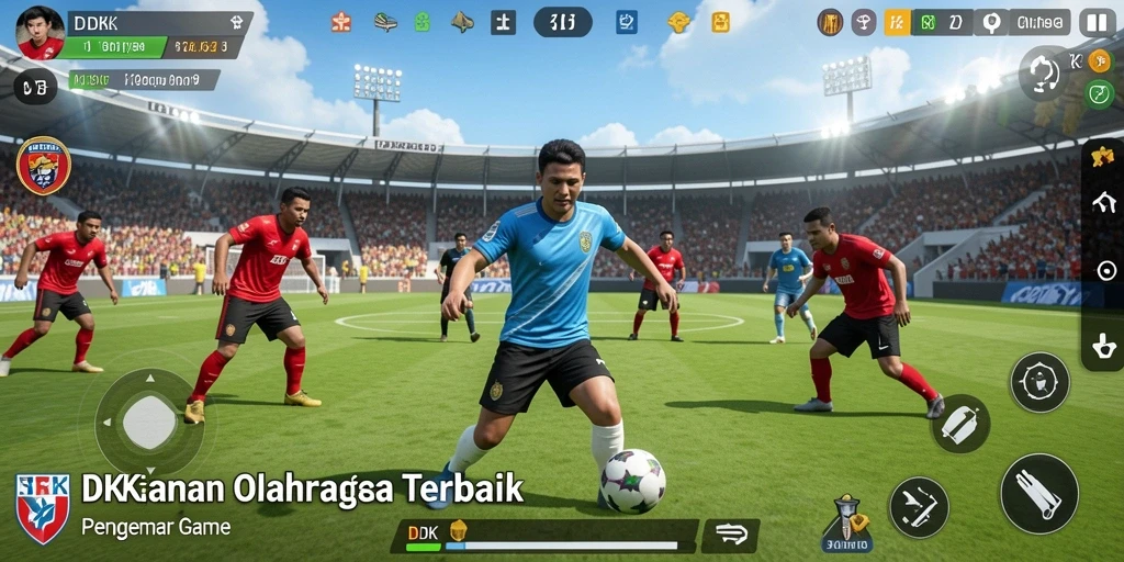 Screenshot utama DKK menampilkan aksi seru pertandingan olahraga.