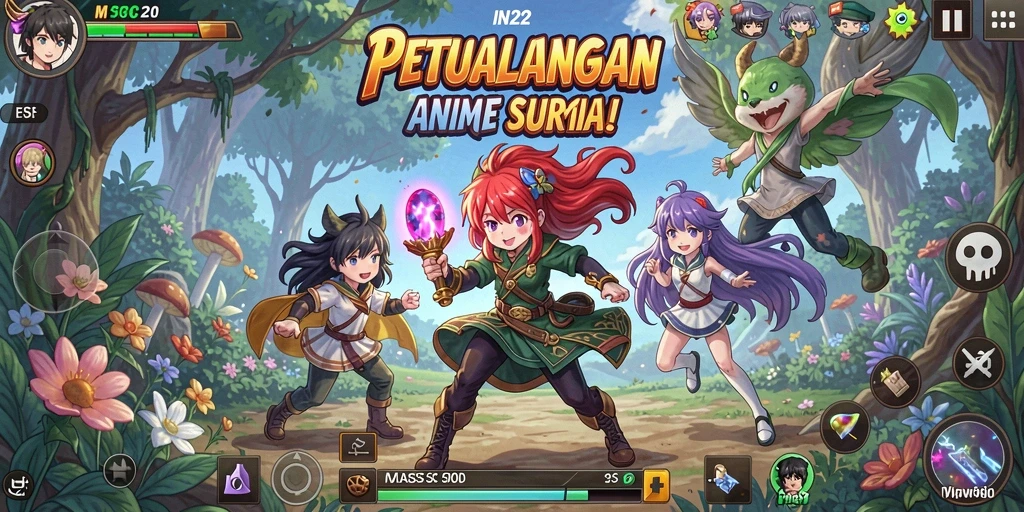 Tampilan gameplay <strong>IN22</strong> yang menakjubkan dengan karakter anime yang beraksi.