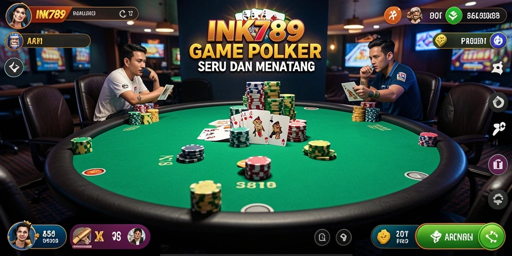 Screenshot gameplay INK789 menampilkan suasana meja Poker yang seru.