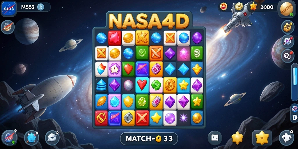 Screenshot gameplay Match-3 yang menampilkan objek berwarna-warni dan tantangan menarik.